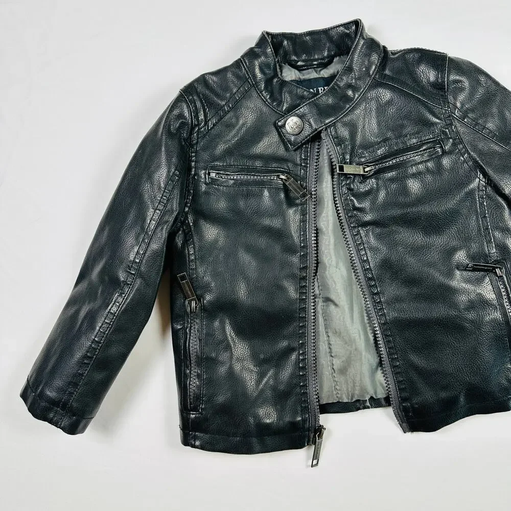 Urban Republic Gender Neutral Black Faux Leather Moto Jacket Sz 3T